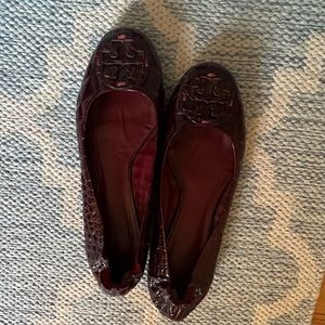 Tory Burch Maroon Red patent leather snake embossed